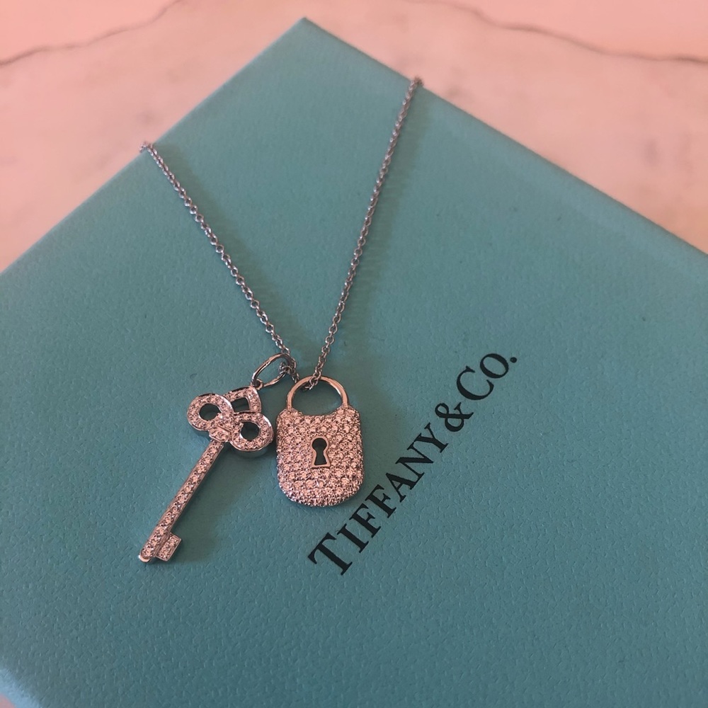 Tiffany & Co Diamond Platinum Lock & Key Necklace
